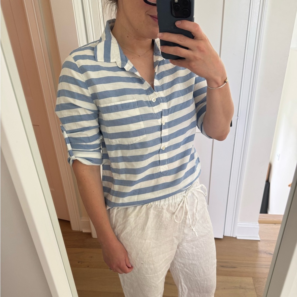 J. Crew Blue and White Striped Pullover Shirt